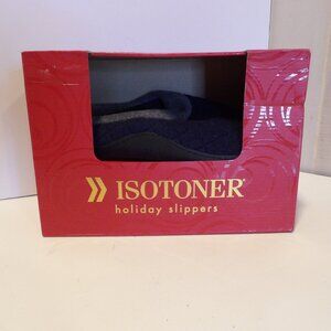 + NIB Isotoner Holiday Slippers Navy LG SZ 8.5-9 Memory Foam Clog Slippers Women
